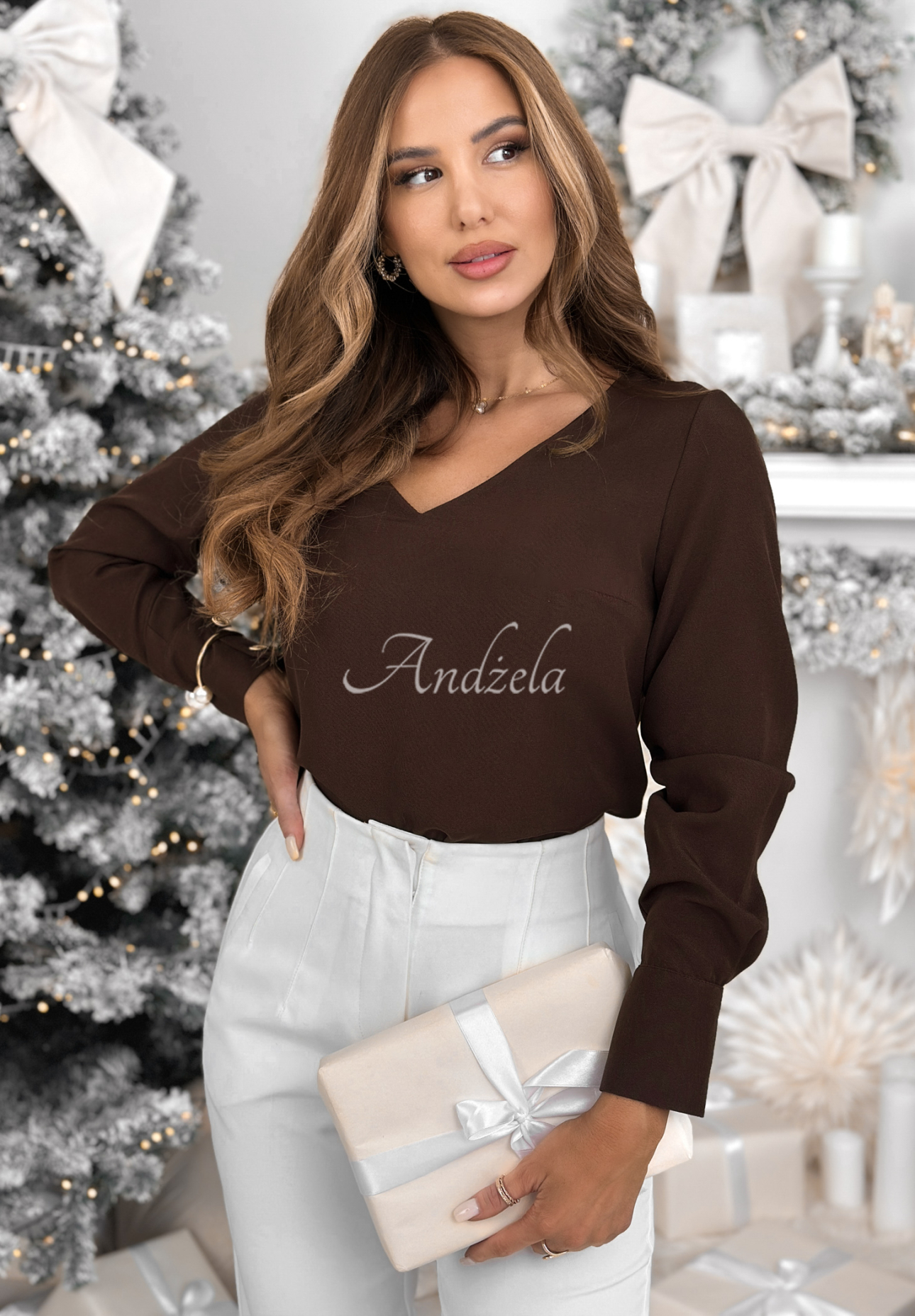Bluse mit Ausschnitt Simple Is Beautiful Schokoladenbraun