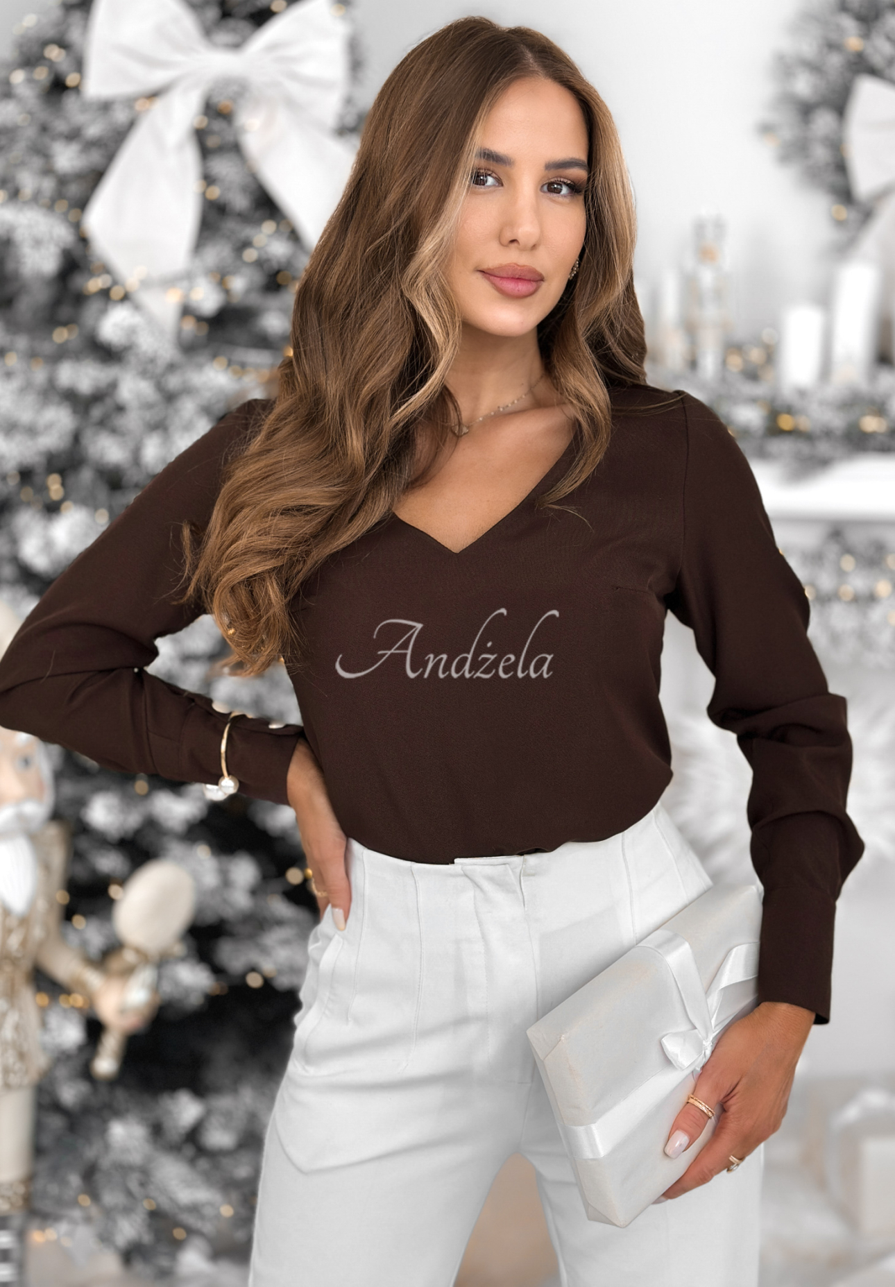 Bluse mit Ausschnitt Simple Is Beautiful Schokoladenbraun