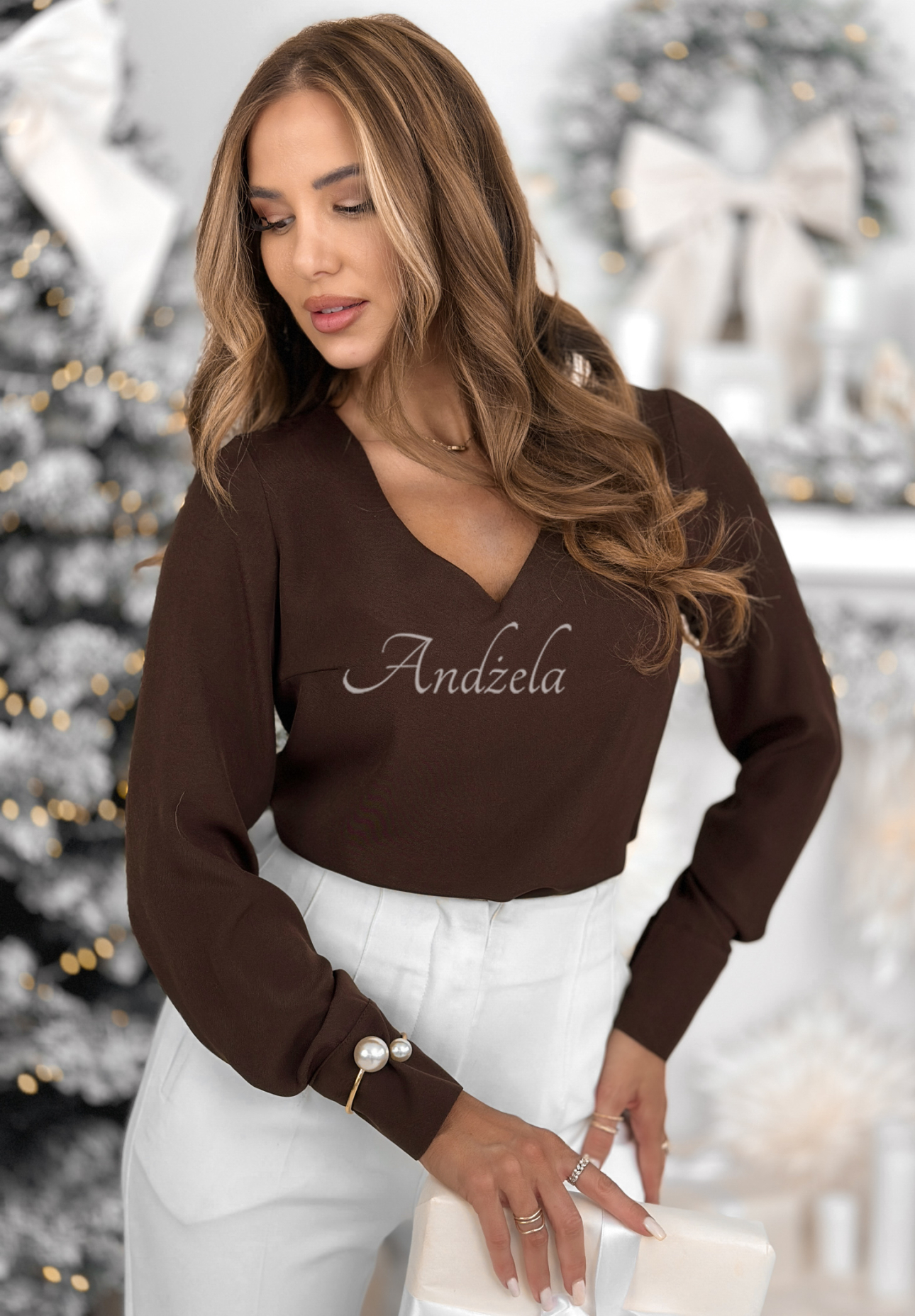 Bluse mit Ausschnitt Simple Is Beautiful Schokoladenbraun