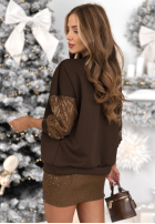 Set Sweatshirt i Kurzer Rock z cekinami Got The Power Schokoladenbraun