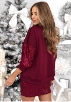 Set Sweatshirt i Kurzer Rock z cekinami Got The Power Burgunderrot