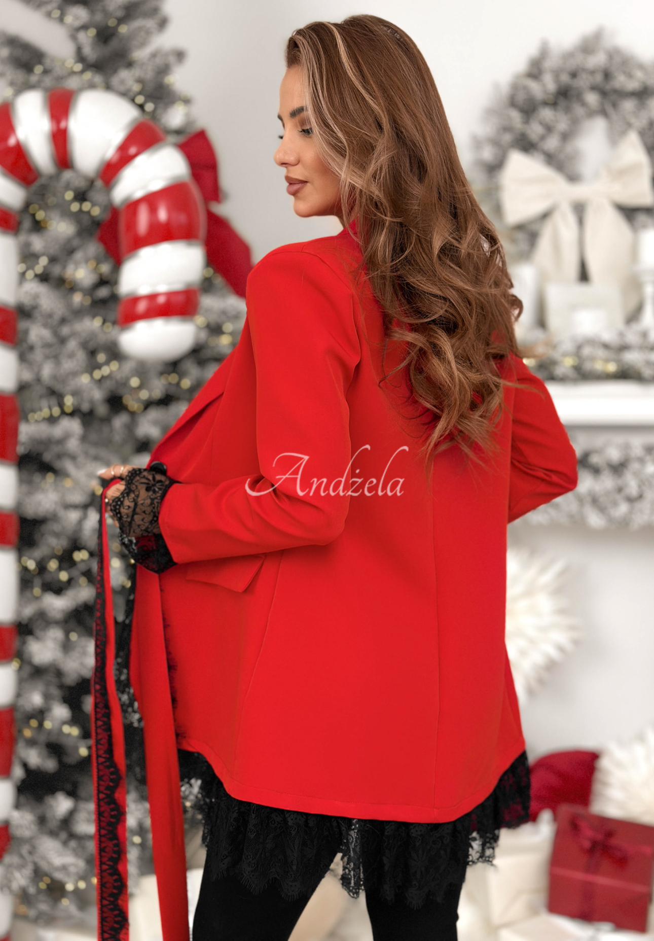 Blazer mit Spitze und Gürtel Whatever Whenever Rot