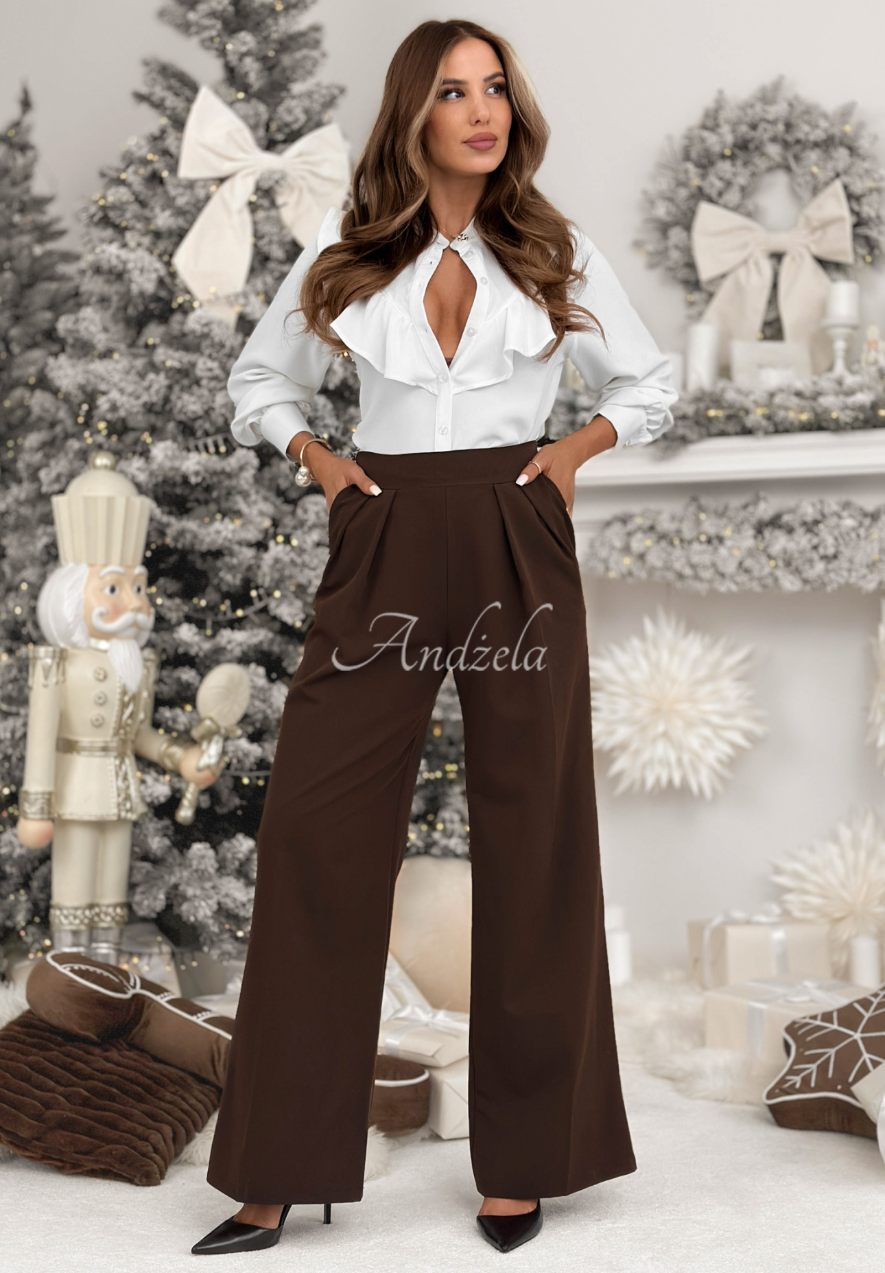 Elegante, weite Hose aus Viskose After You Left Schokoladenbraun