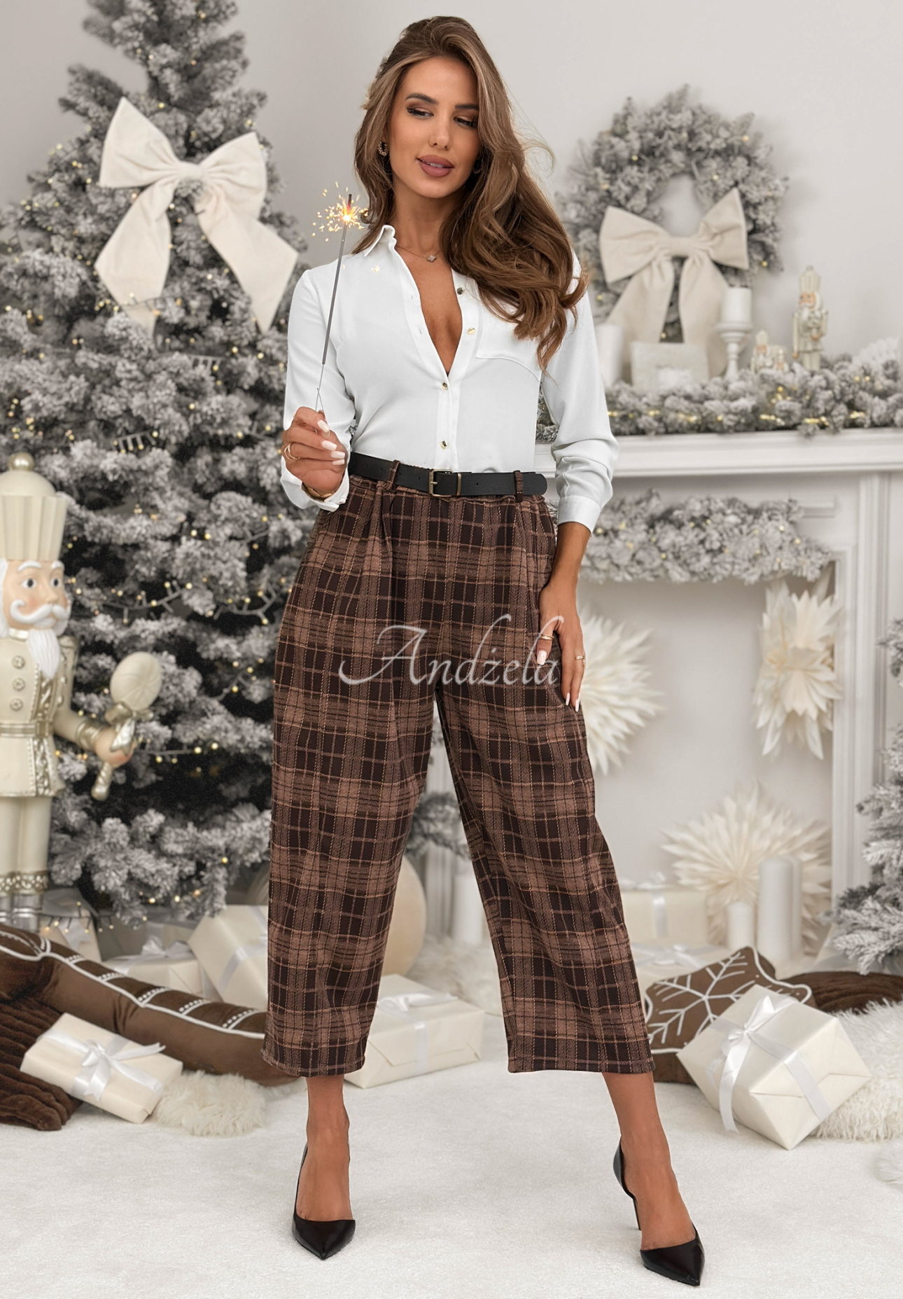 Karierte Stoffhose mit Viskose Learned About Schokoladenbraun