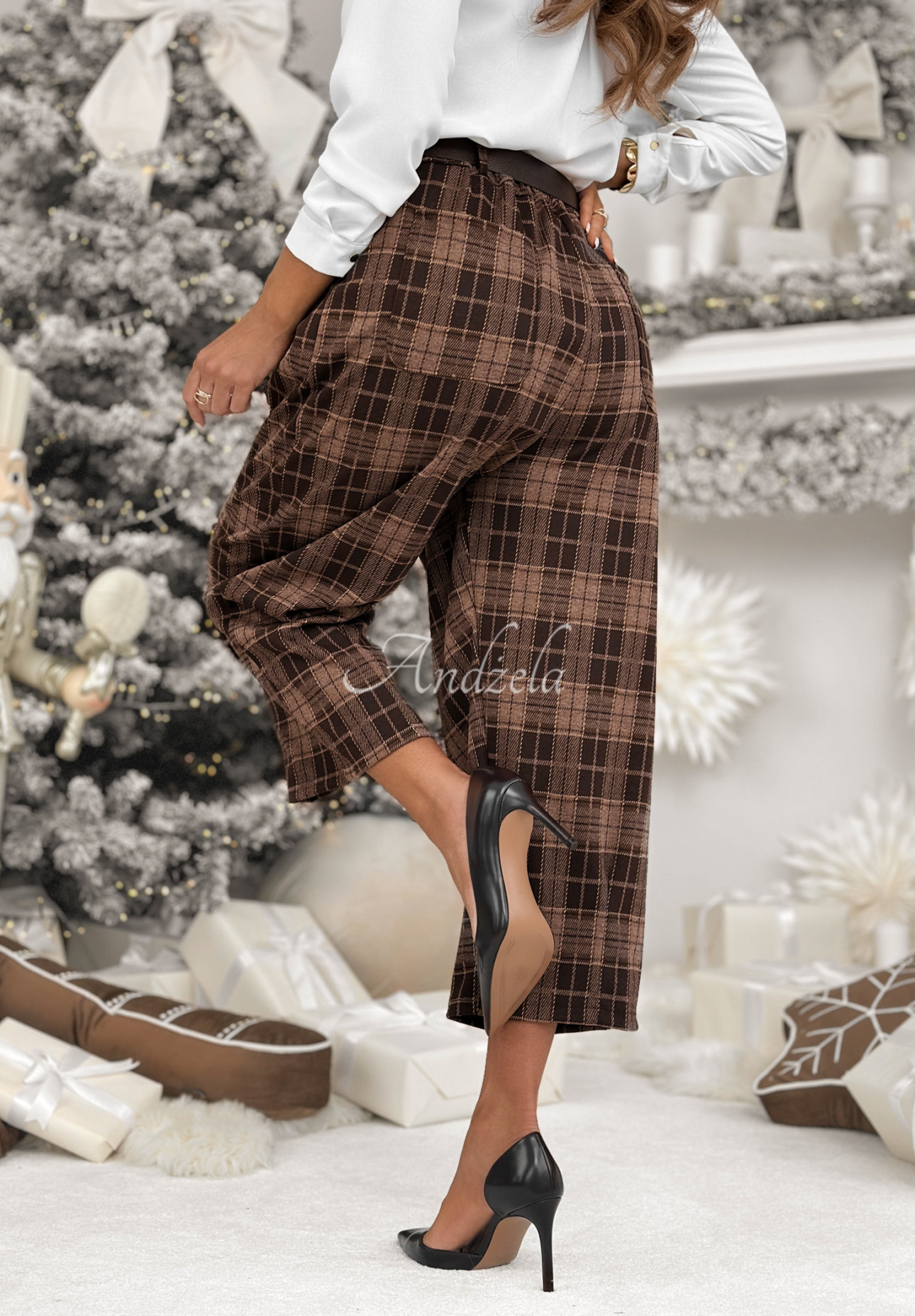 Karierte Stoffhose mit Viskose Learned About Schokoladenbraun