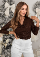 Błyszcząca Bluse z ozdobną aplikacją Cry Later Schokoladenbraun