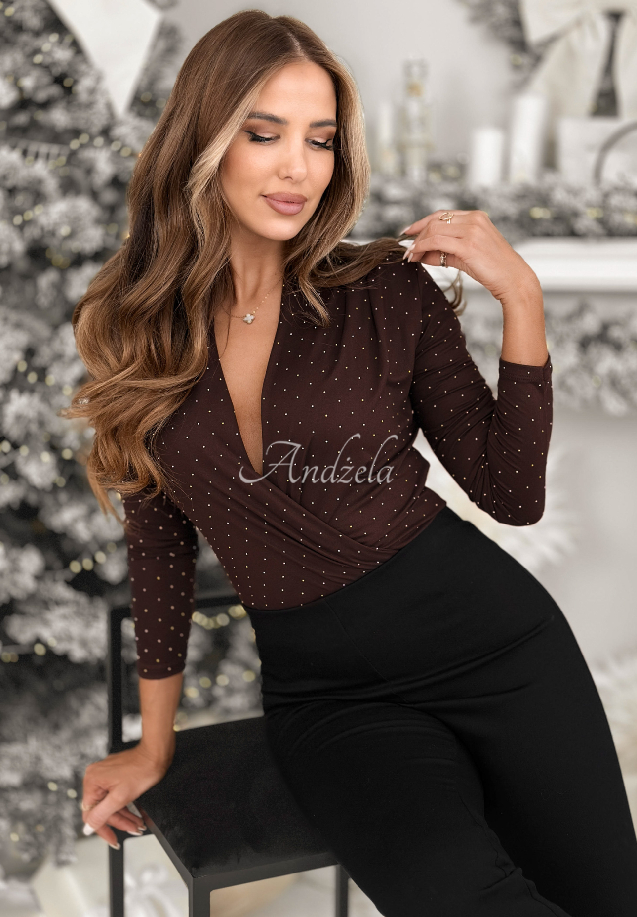 Body mit Kristallen Message For You Schokoladenbraun