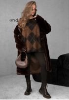 Długi Pullover w romby Winter Things czekoladowo-Schwarz