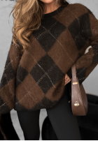 Długi Pullover w romby Winter Things czekoladowo-Schwarz