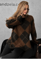 Długi Pullover w romby Winter Things czekoladowo-Schwarz