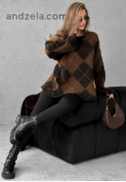 Długi Pullover w romby Winter Things czekoladowo-Schwarz