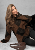Długi Pullover w romby Winter Things czekoladowo-Schwarz