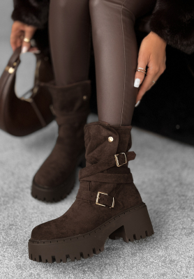 Wildleder Stiefeletten mit Schnallen Coldest Months Schokoladenbraun