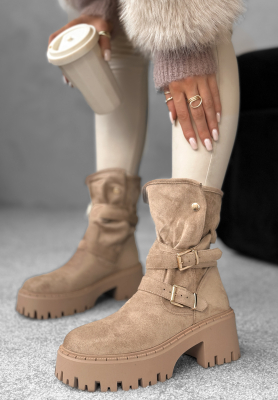 Wildleder Stiefeletten mit Schnallen Coldest Months Beige