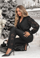 Długi Jumpsuit z wiązaniem i koronką Weekend Loading Schwarz