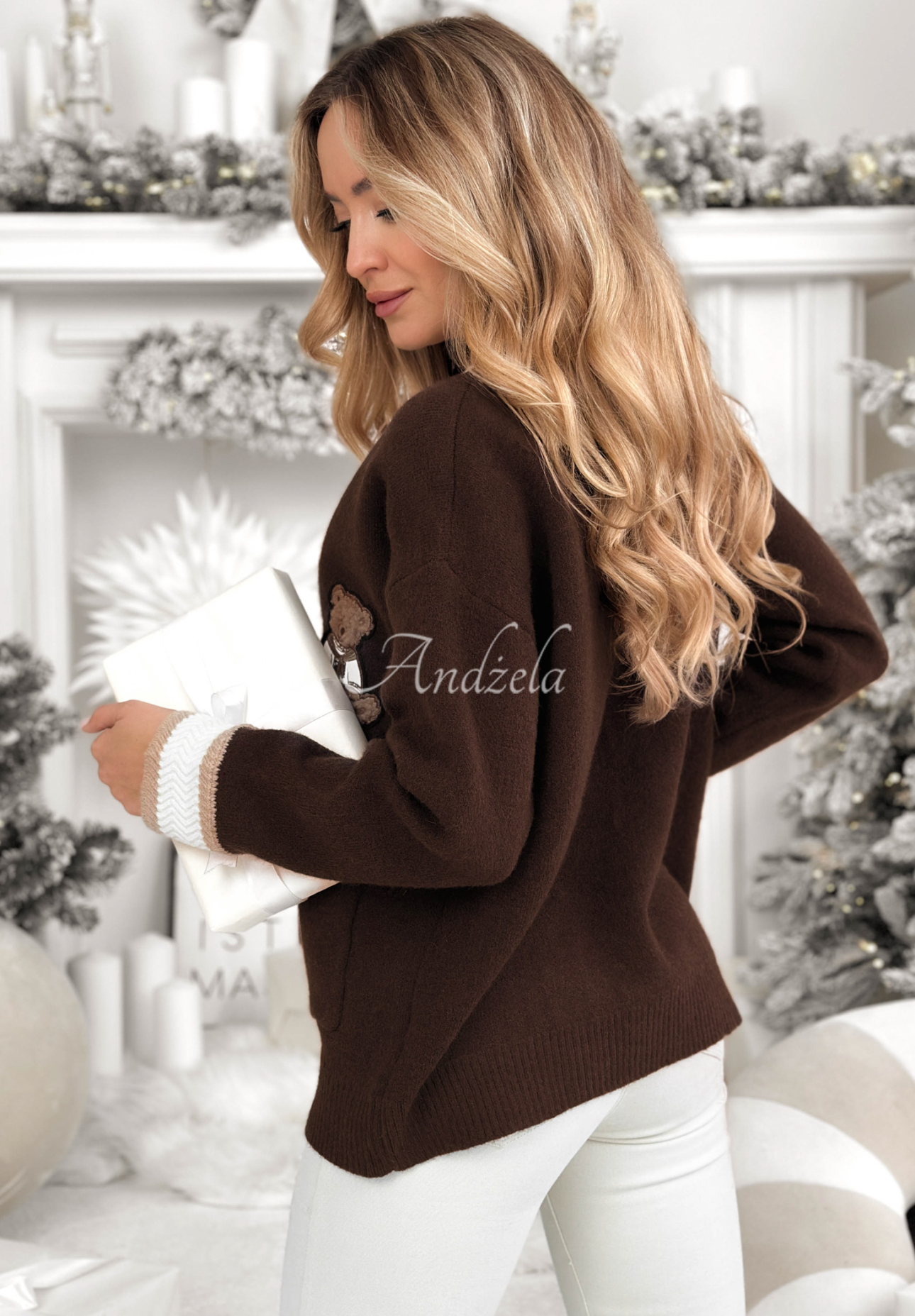 Kurzer Cardigan mit Teddybär Teddy Gifts Schokoladenbraun