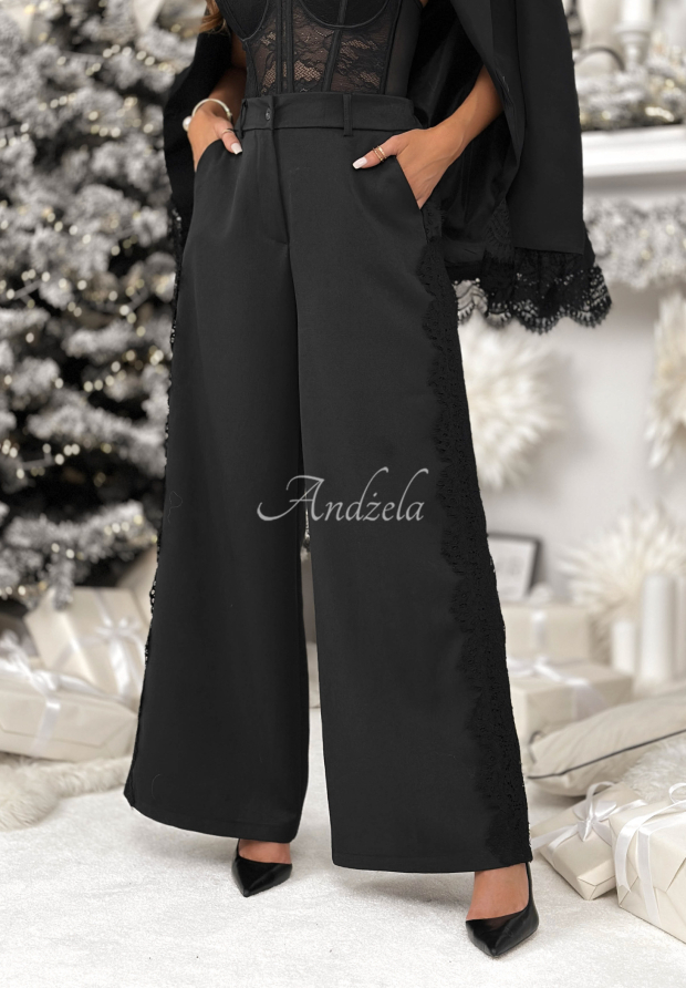 Hose wide leg mit Spitze und Viskose Grace Moment Schwarz