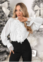 Bawełniana Hemd z wiskozą i koronkowym żabotem Not Complicated Weiß