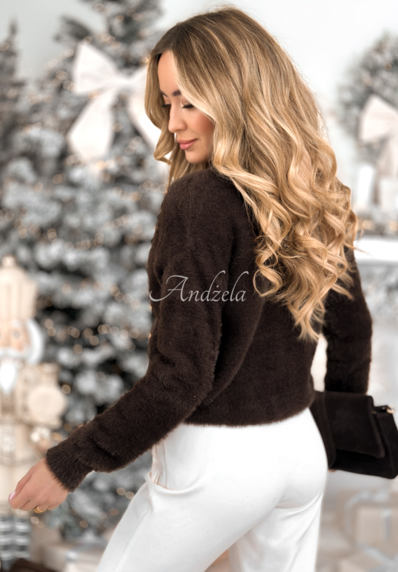 Kurzer Alpaka-Cardigan Touch The Clouds Schokoladenbraun