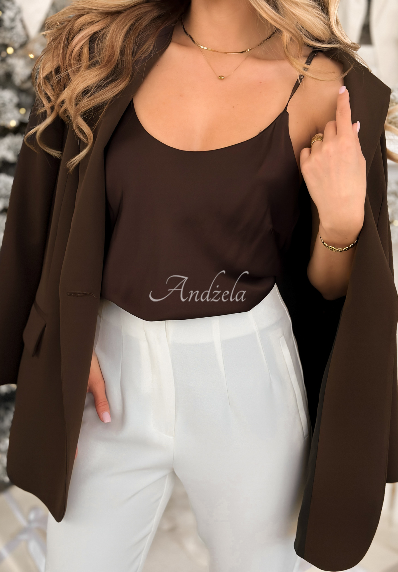 Top aus Viskose mit Spitze Always Wanted Schokoladenbraun