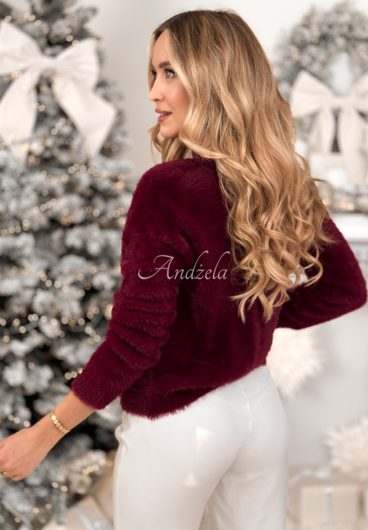 Kurzer Alpaka-Cardigan Touch The Clouds Burgunderrot