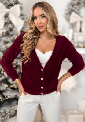 Kurzer Alpaka-Cardigan Touch The Clouds Burgunderrot