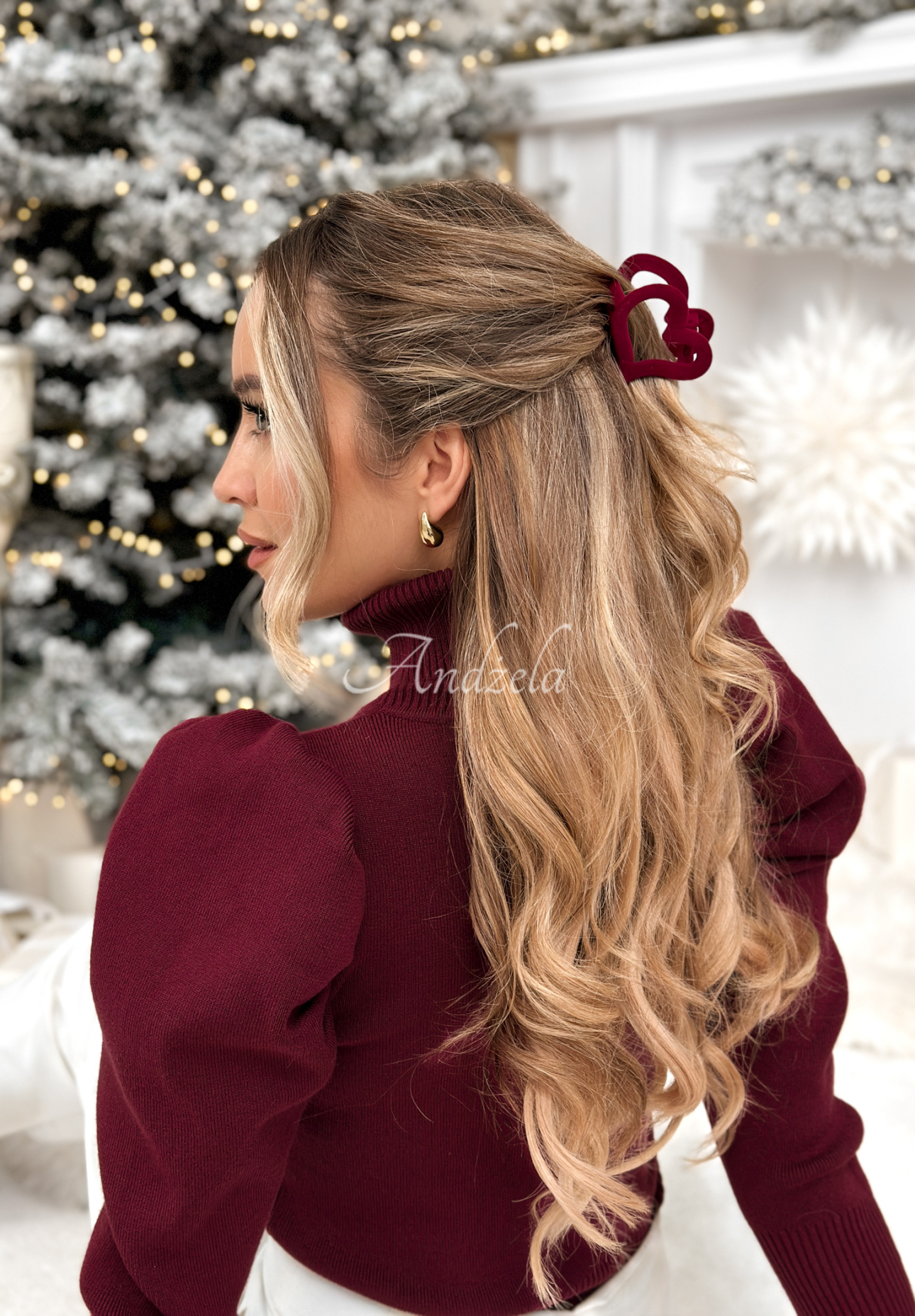 Haarspange aus Velours Velvette Heart Burgunderrot