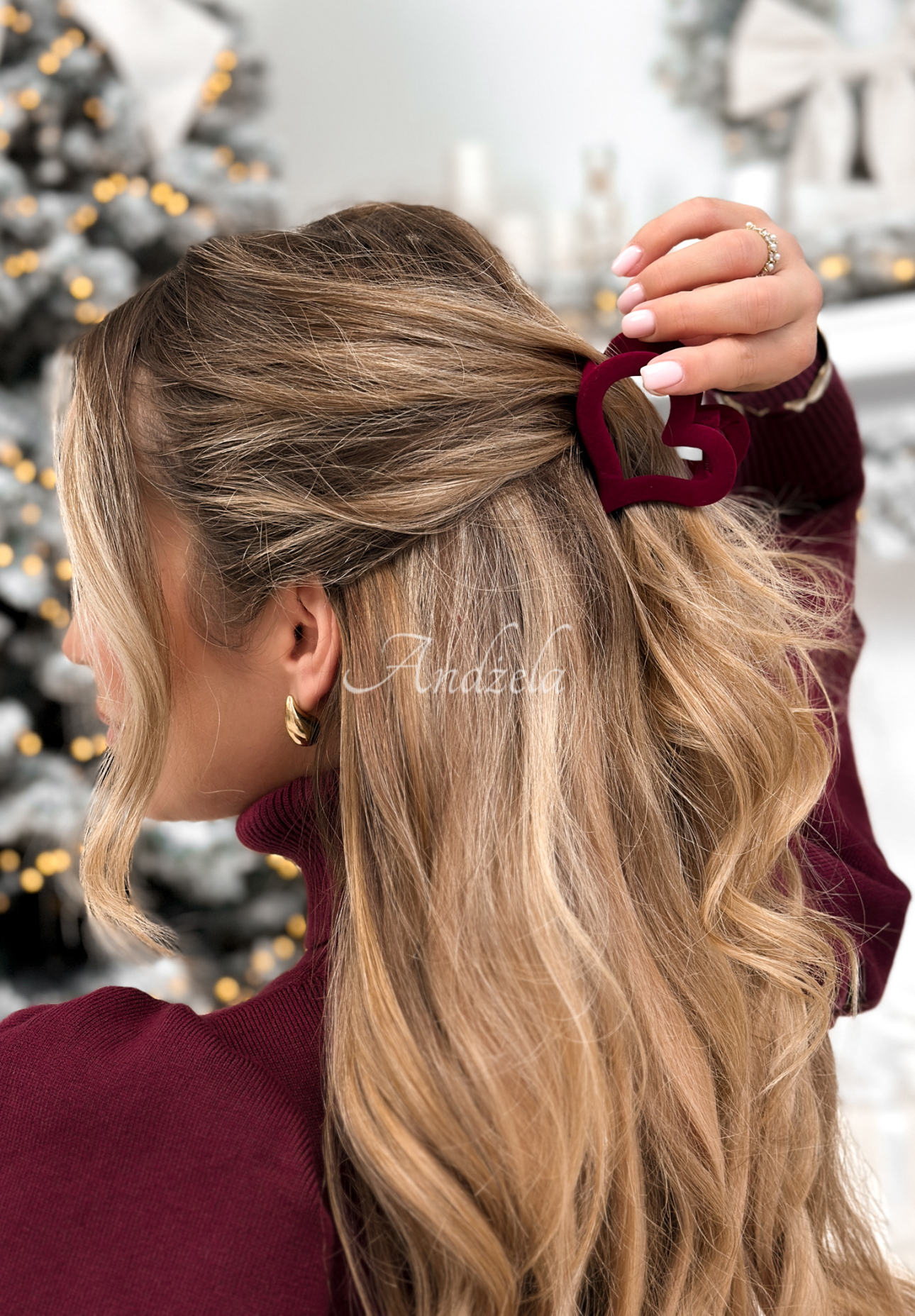 Haarspange aus Velours Velvette Heart Burgunderrot