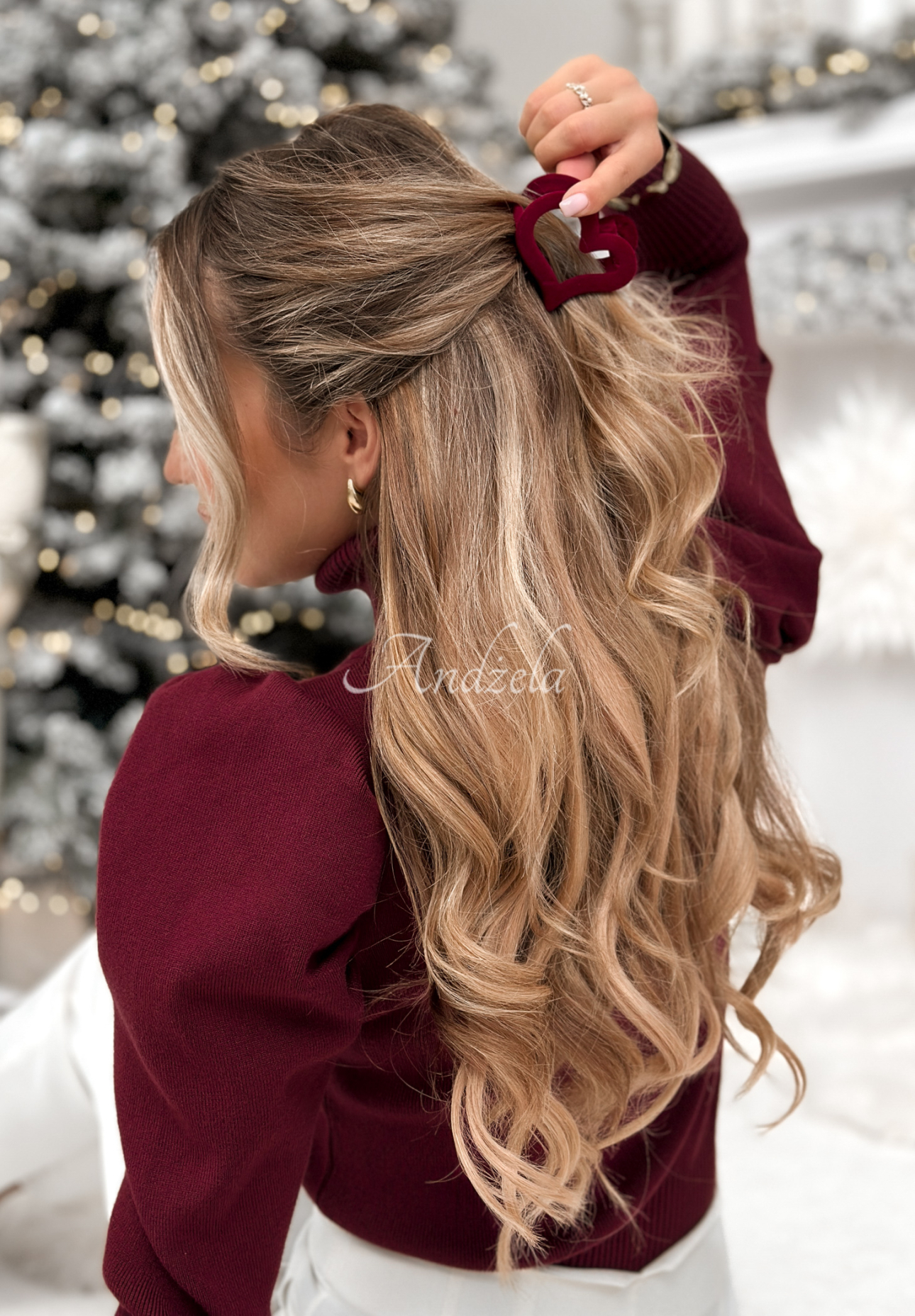 Haarspange aus Velours Velvette Heart Burgunderrot