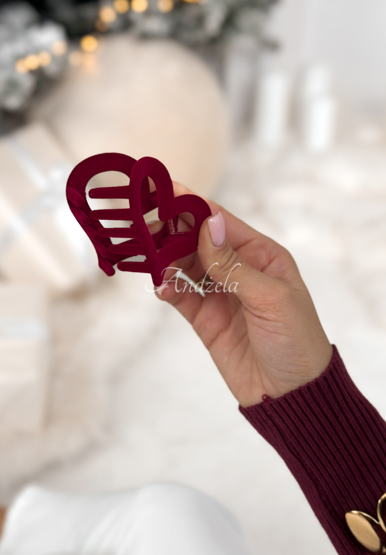 Haarspange aus Velours Velvette Heart Burgunderrot