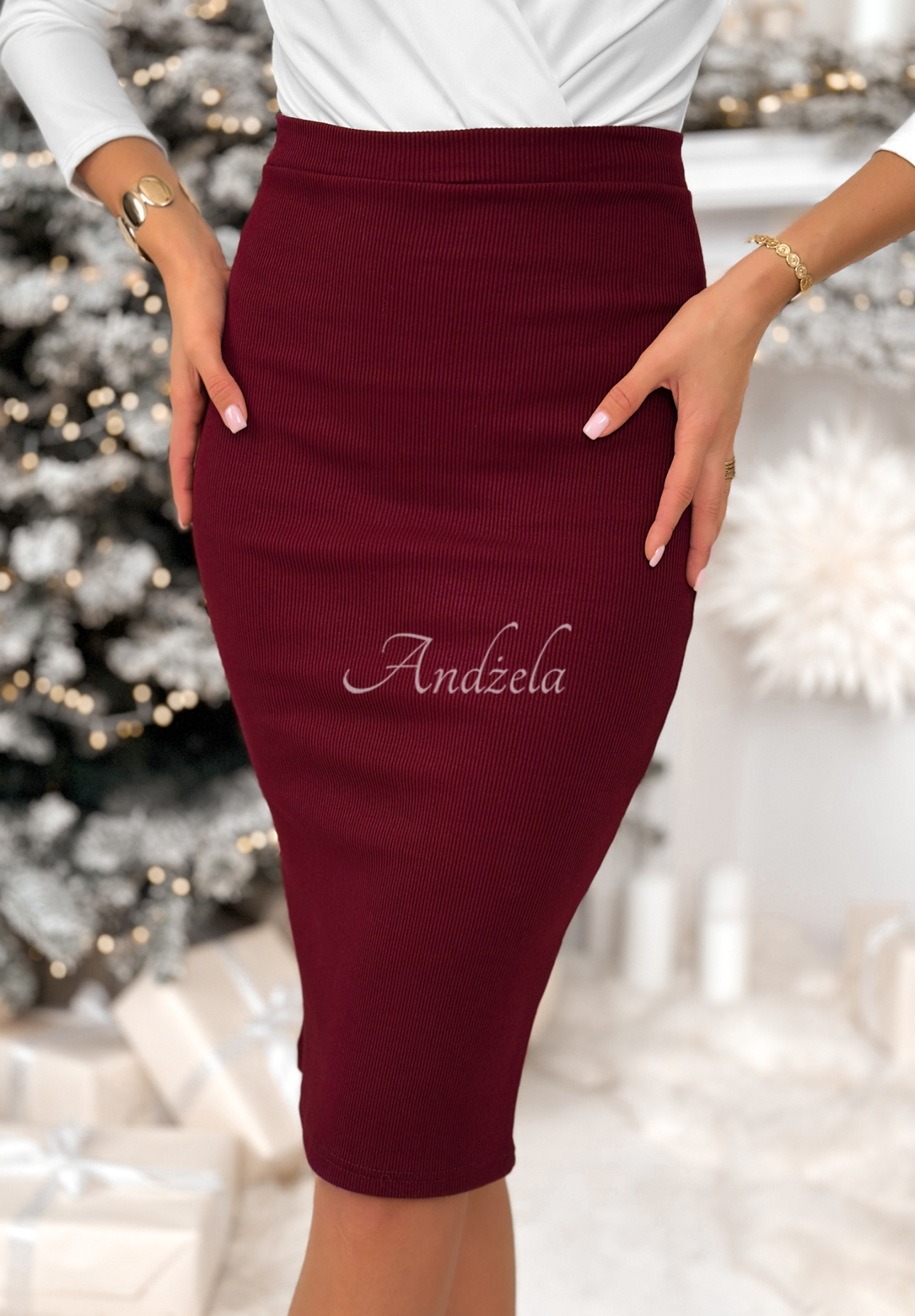 Gerippter Rock midi Still With You Burgunderrot