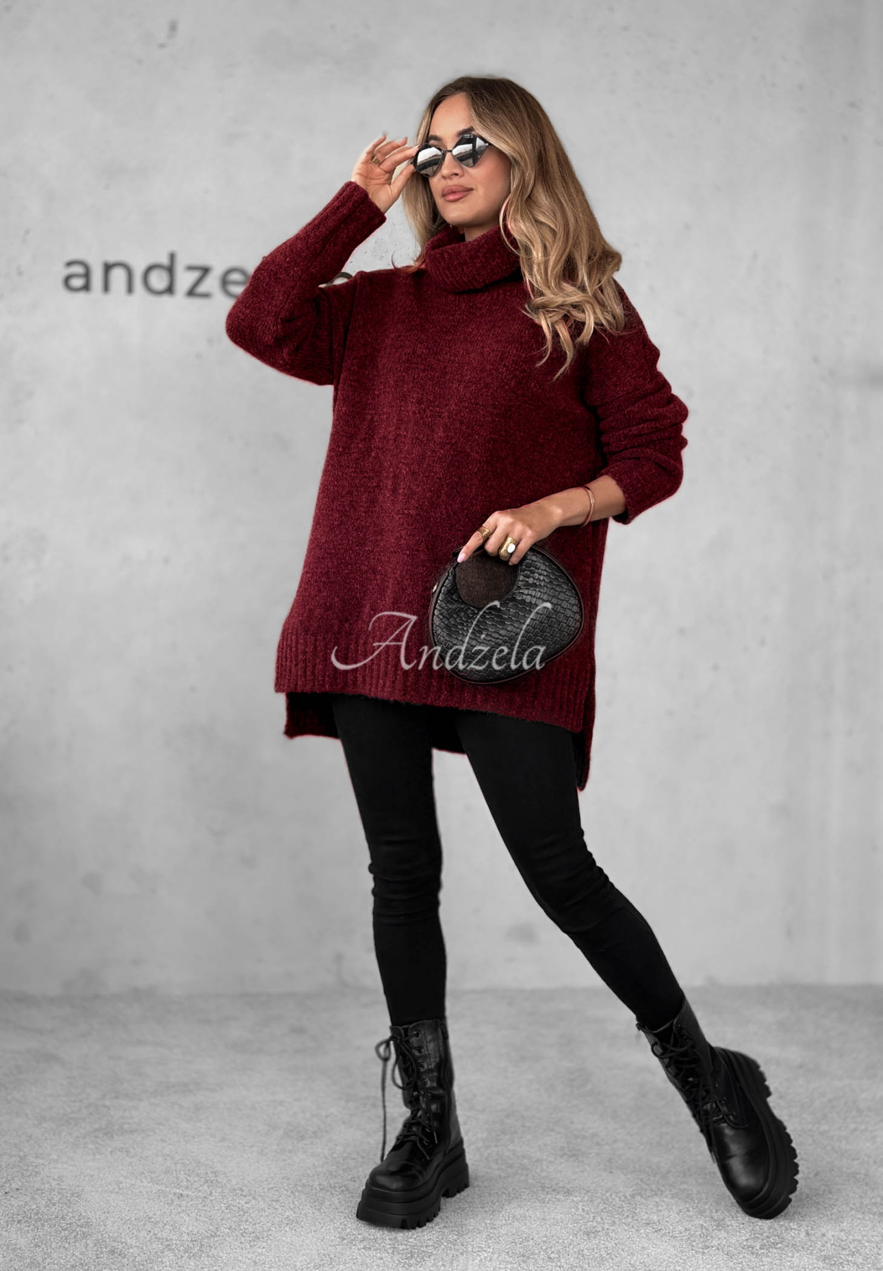 Oversize-Rollkragenpullover Benin Burgunderrot