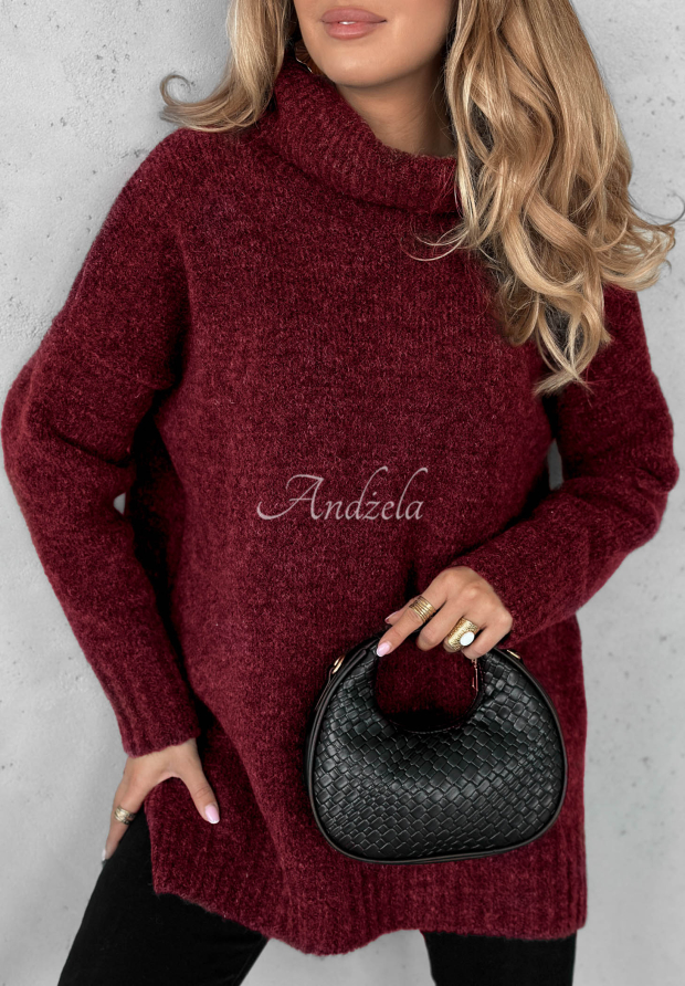 Oversize-Rollkragenpullover Benin Burgunderrot