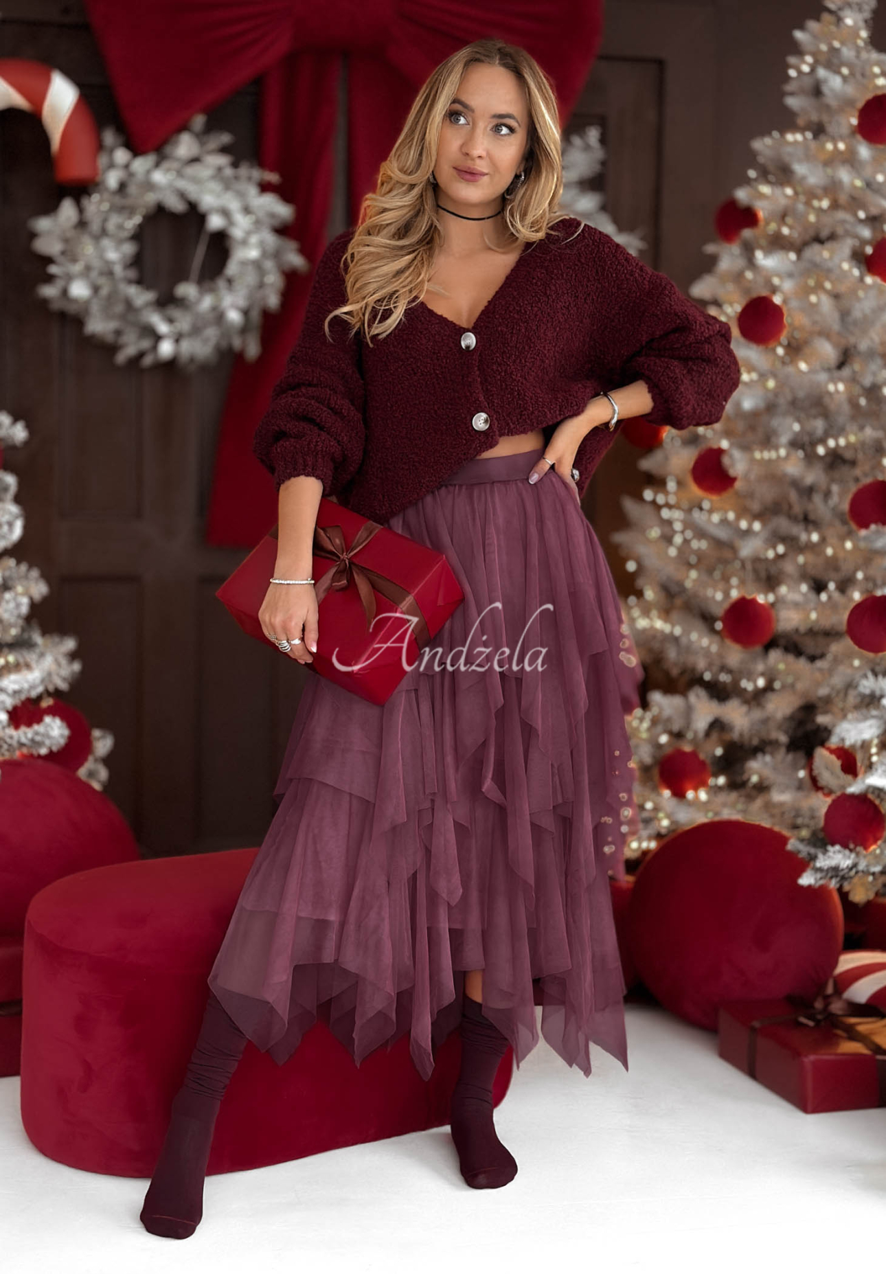 Midirock aus Tüll Elisabeth Burgunderrot