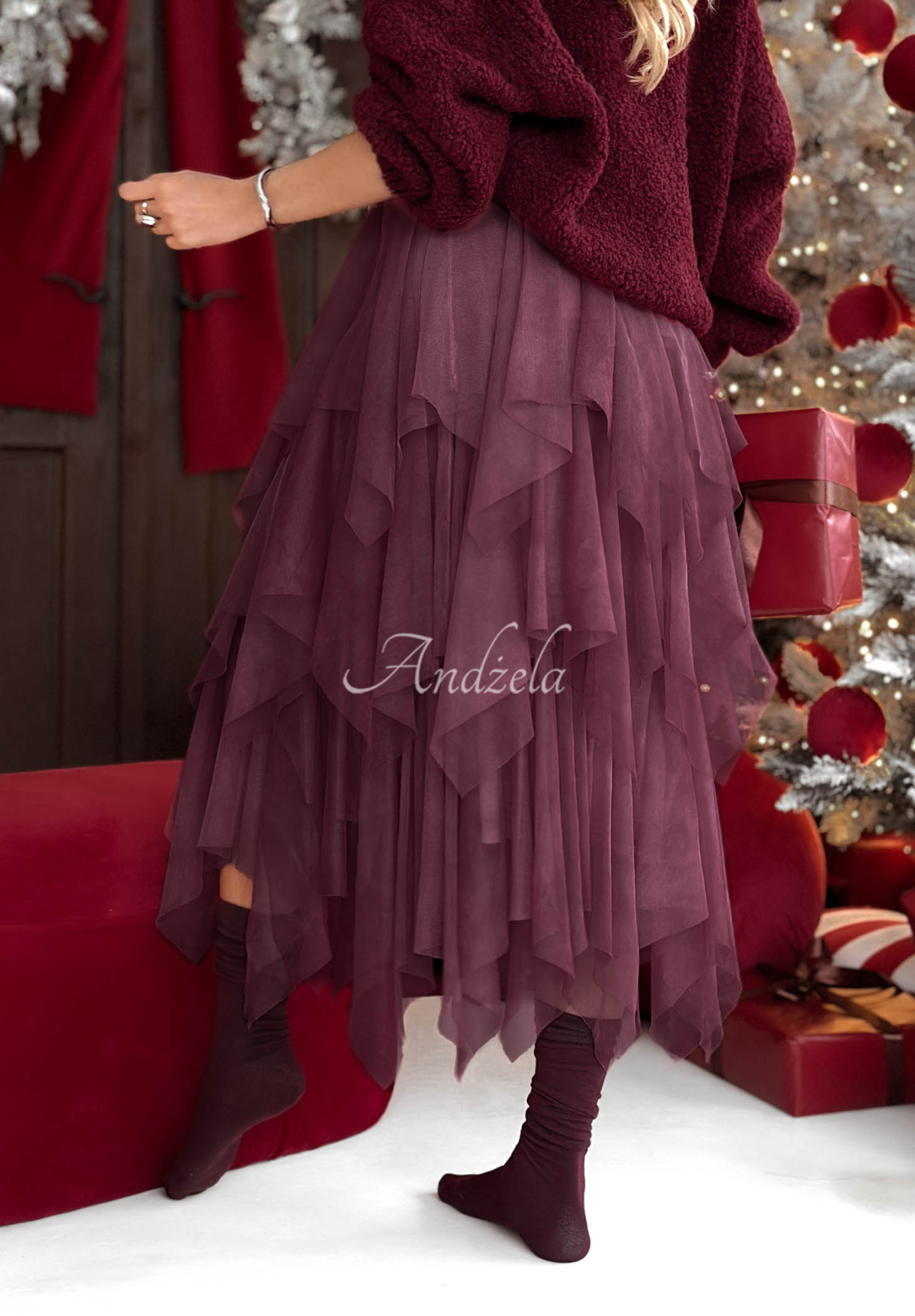 Midirock aus Tüll Elisabeth Burgunderrot