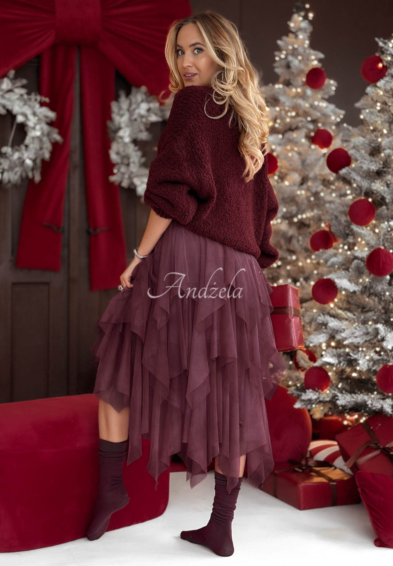 Midirock aus Tüll Elisabeth Burgunderrot