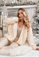 Ozdobnie pleciony Cardigan z różami Freezed Roses Ecru