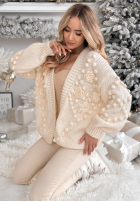 Ozdobnie pleciony Cardigan z różami Freezed Roses Ecru