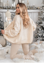 Ozdobnie pleciony Cardigan z różami Freezed Roses Ecru