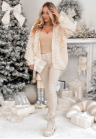 Ozdobnie pleciony Cardigan z różami Freezed Roses Ecru