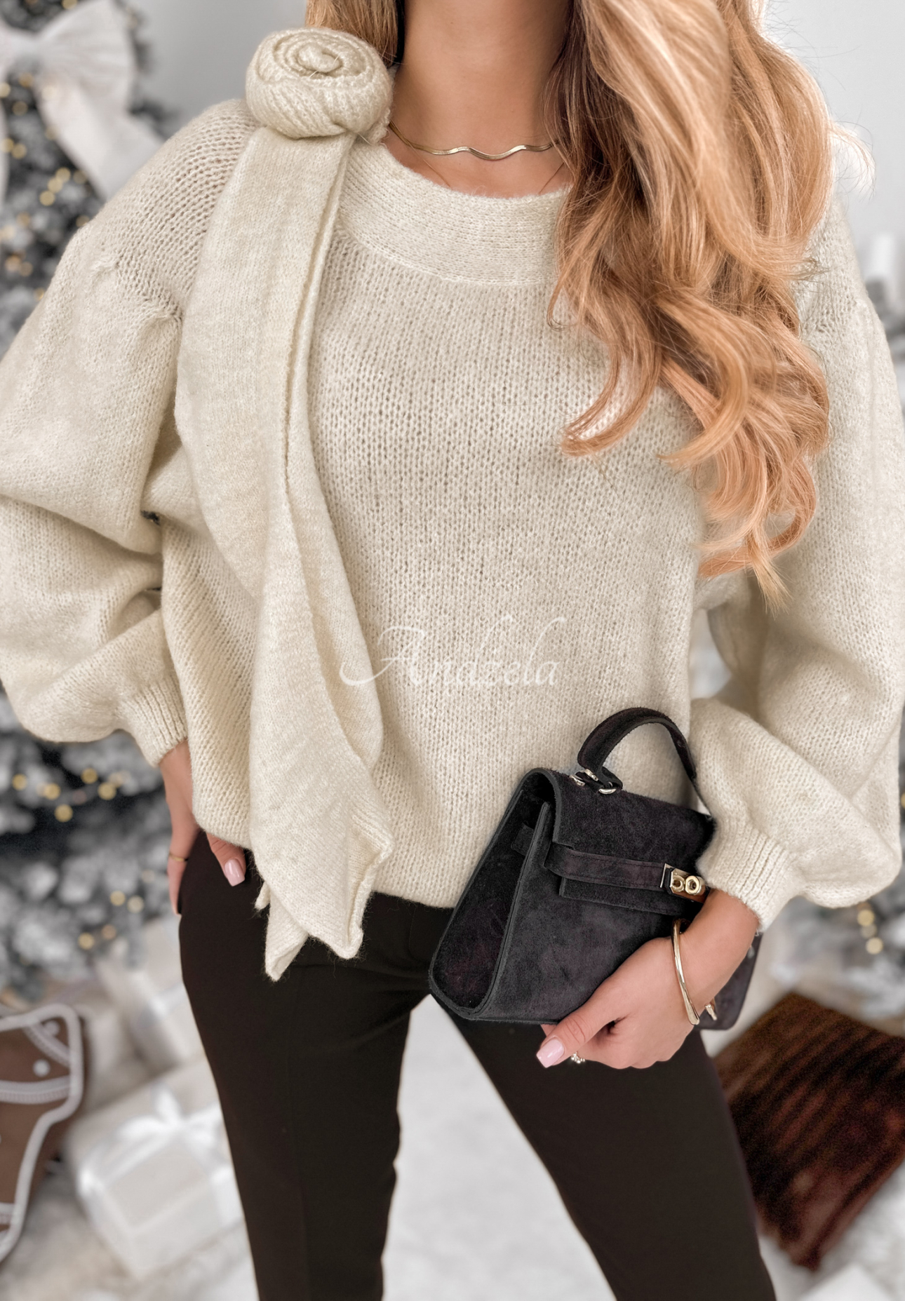 Pullover aus weicher Wolle und Alpaka Arctic Village Ecru