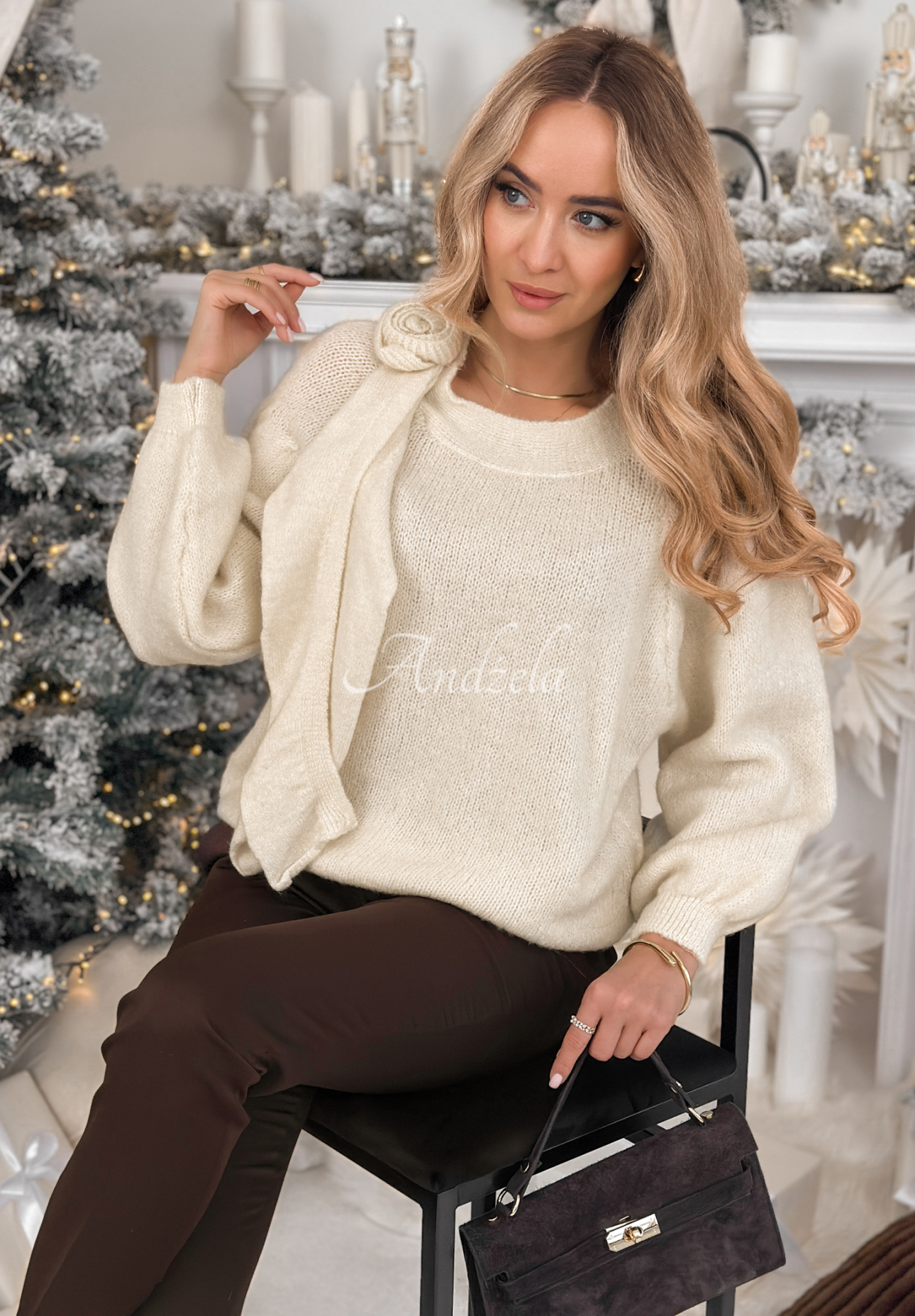 Pullover aus weicher Wolle und Alpaka Arctic Village Ecru