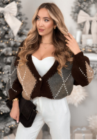 Krótki Cardigan w romby Warm Silence Schokoladenbraun