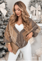 Kurzer, rautenförmiger Cardigan aus Mohair Warm Silence Mokkafarben