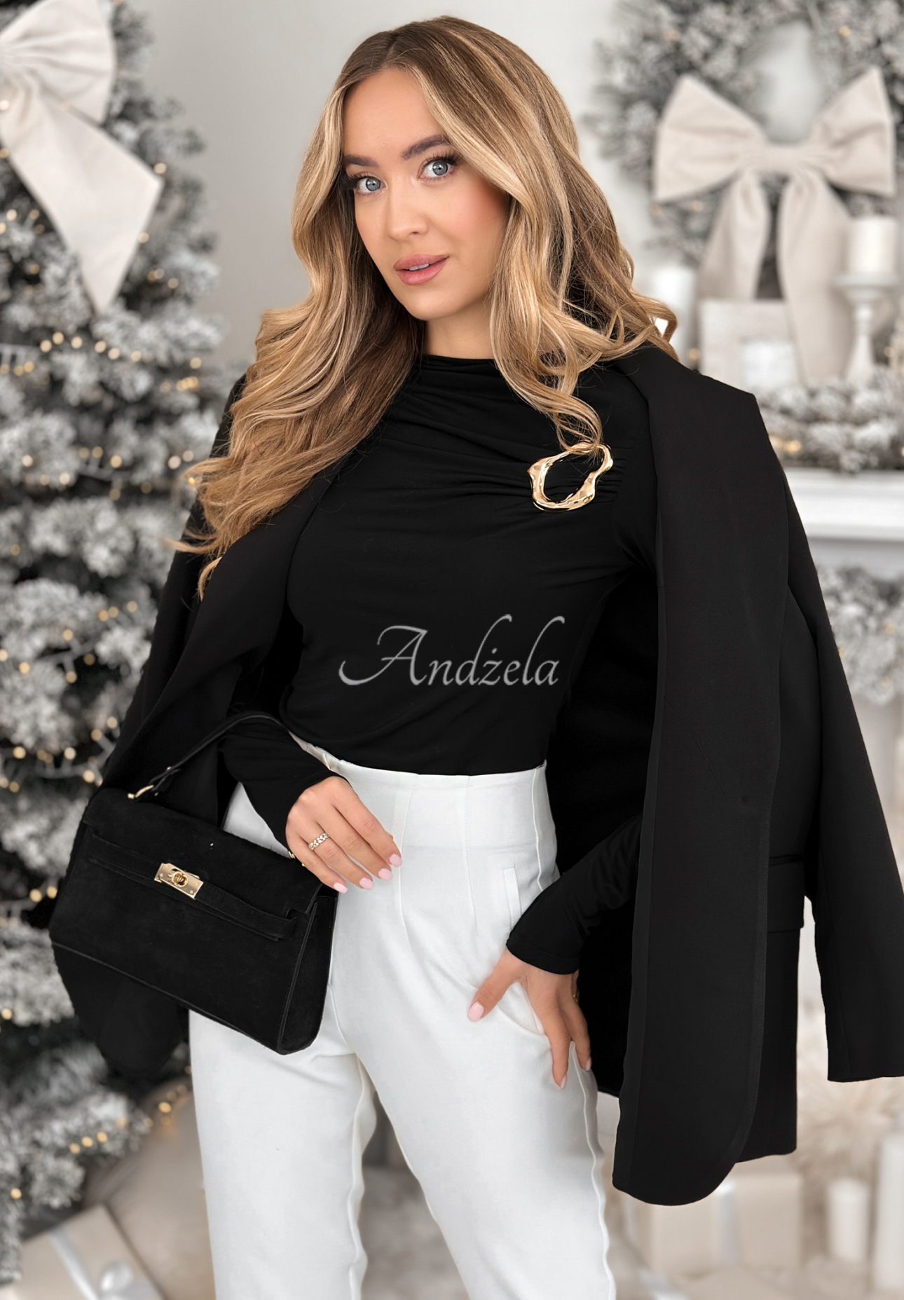 Bluse mit Raffungen und dekorativen Applikationen No Feelings Schwarz