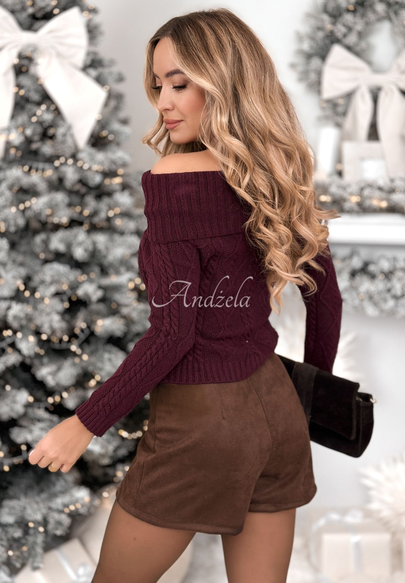 Viskosepullover off shoulder Family Time Burgunderrot