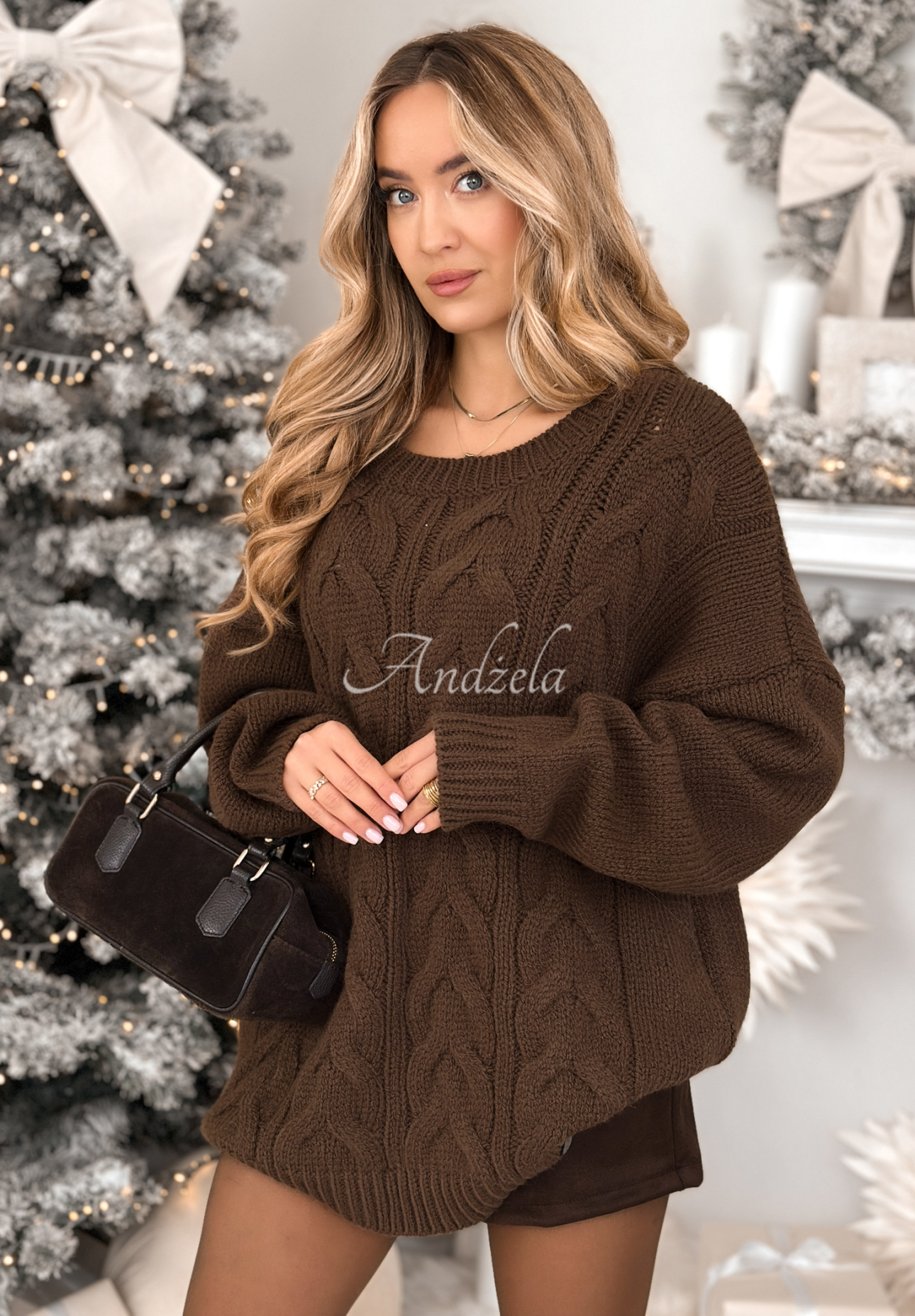 Oversized Pullover mit dekorativem Geflecht Cocomore Tressa Schokoladenbraun