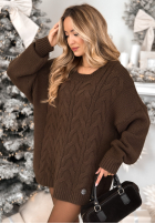 Pullover oversize z ozdobnym splotem Cocomore Tressa Schokoladenbraun