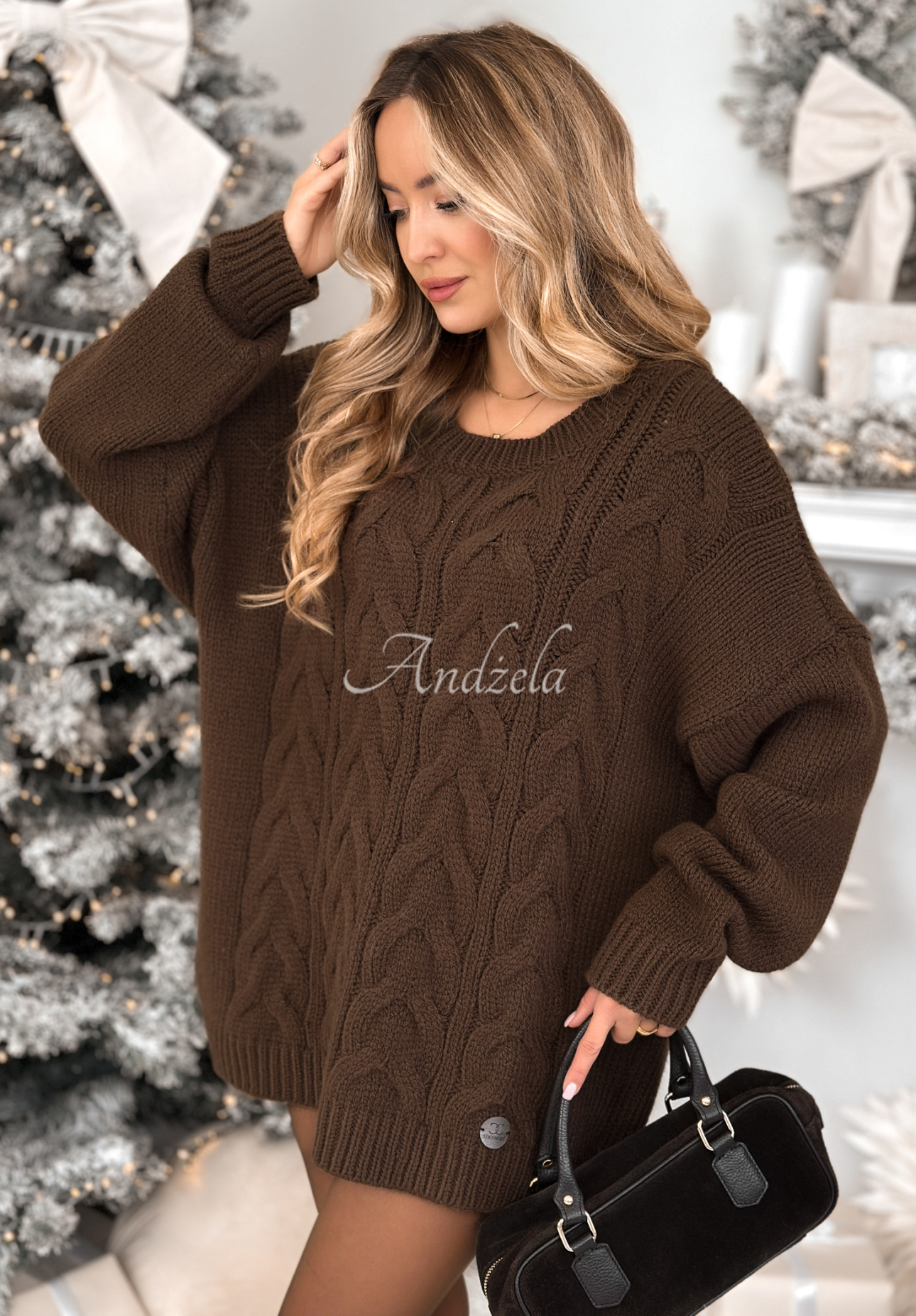 Oversized Pullover mit dekorativem Geflecht Cocomore Tressa Schokoladenbraun