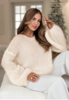 Weicher Mohairpullover mit weiten Ärmeln Cotton Candy Ecru